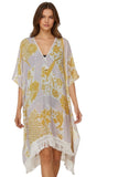 Morning Song Gold Print Fringe Kaftan Cover-Up
