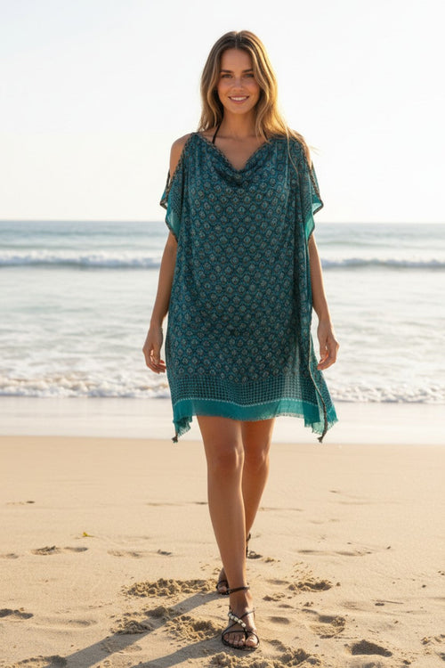 Moroccan Peacock Print Corinthian Short Sundress Coverup 4