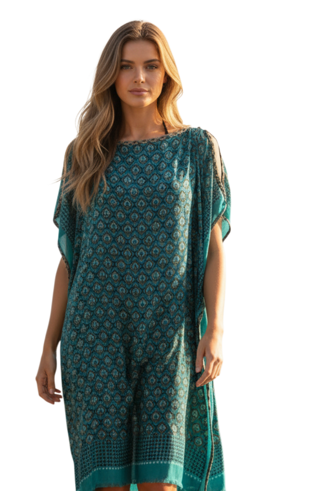 Moroccan Peacock Print Corinthian Short Sundress Coverup