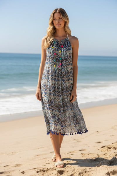 Multi Chevron Keyhole Coverup Sundress in Multi Chevron Print Blue
