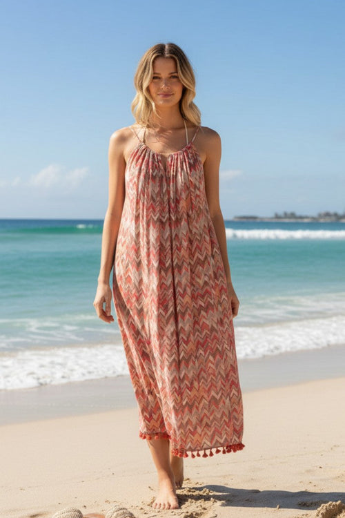Multi Chevron Keyhole Coverup Sundress in Multi Chevron Print coral