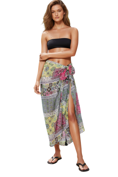 Multi Wear Coverup Sarong Wrap in Summer Bazaar Print sky blue