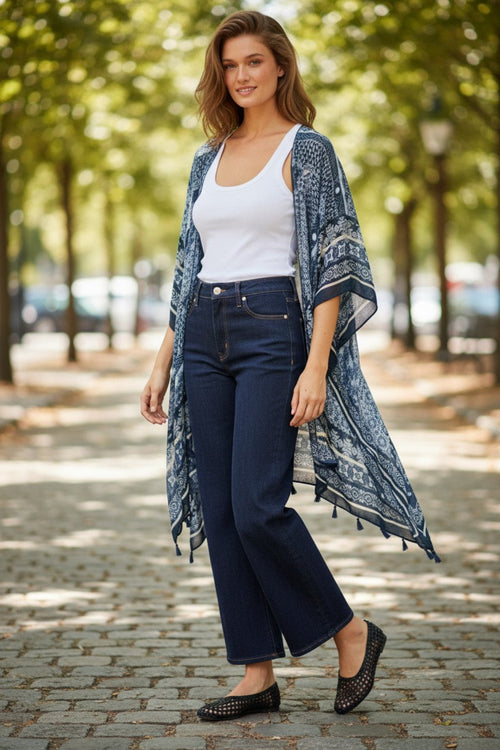 Nantucket Picnic Blue Sheer Print Kimono Coverup 2