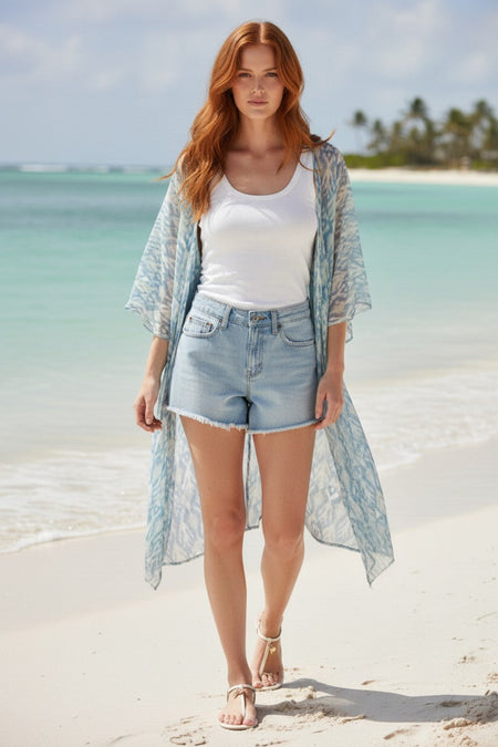 Leaves on the Wind Pastel Luxury Modal Print Made into a Kimono Coverup
