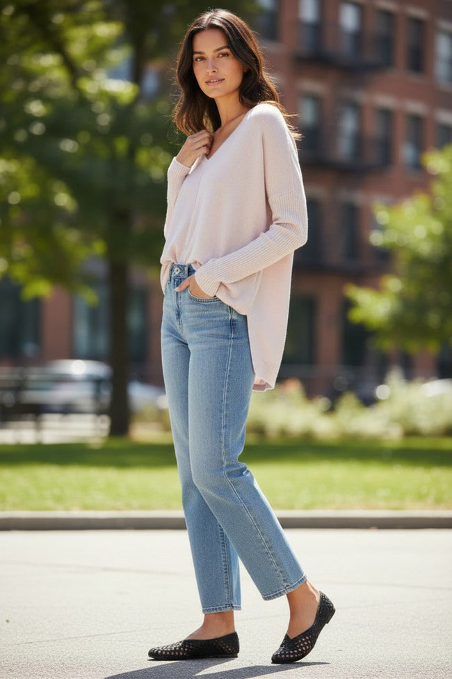 Nelly Washable Cashmere V-neck Pullover Oversized Sweater dusty pink