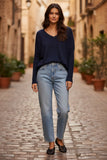 Nelly Washable Cashmere V-neck Pullover Oversized Sweater french bue navy 2