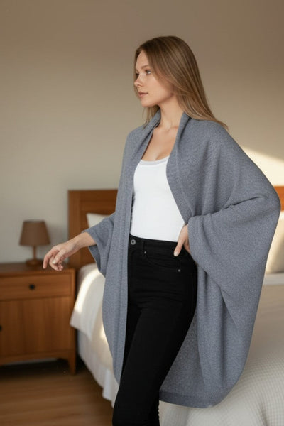 Nessa Washable Cashmere Wrap Cocoon Sweater charcoal grey 2