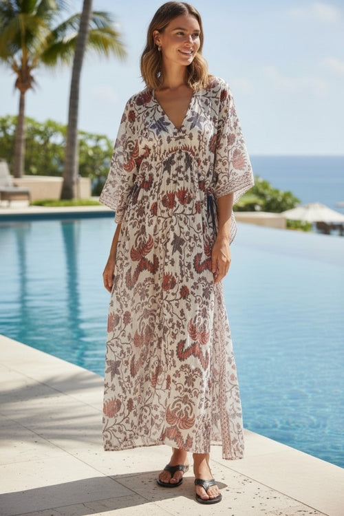 Noble Cockerel Boho Cotton Shine Print | Poolside Maxi Sundress Coverup