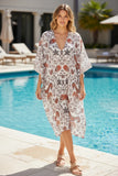 Noble Cockerel Cotton with Gold Print V-Neck Kaftan Sundress Coverup