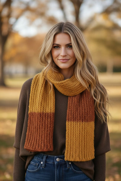 Ombre Marled Chunky Knit Fall Winter Scarf truffle brown Rust Burnt Orante