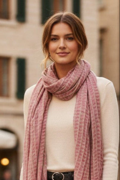 Ombre Waffle Weave Hand Loomed Wrap Scarf purple pink