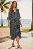 Open-Shoulder Cover-Up Sundress in Geo Scribbles Mid-Weight Print multi denim blue