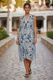 Open-Shoulder Sundress Cover-Up in Noble Cockerel Batik Blue Print