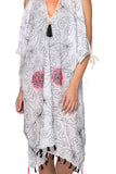 Open Shoulder Cotton Sundress Coverup in Flower Stitches Embroidery black embroidery pink