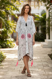 Open Shoulder Cotton Sundress Coverup in Flower Stitches Embroidery orange blue on white 2