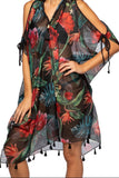 Open Shoulder Dress in Hibiscus Garden Print | Tropical Beach Cover-Up