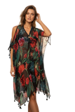 Open Shoulder Dress in Hibiscus Garden Print | Tropical Beach Cover-Up