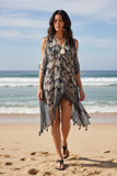 Open Shoulder Paisley Dress | Navy Blue Bandana Print Resort Cover-Up