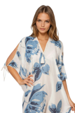 Open Shoulder Sundress Coverup in Blue Bonnet Print blue color