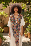 Open Shoulder Sundress Coverup in Chevron River Print with Tassel Natural