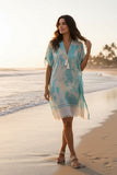 Open Shoulder Sundress Coverup in Happy High Hand Loomed Fabric aqua green