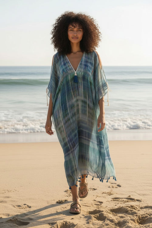 Open Shoulder Sundress Coverup in Northern Lights Sheer Print