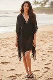 Open Shoulder Sundress Coverup in Rainbow Tassel Detail black