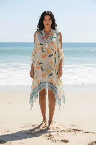 Open Shoulder Sundress Coverup in Tangerine Dream Luxury Print