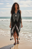 Open Shoulder Sundress Coverup in Tie Dye Black Mirror Fabric black and white