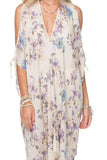 Open Shoulder Sundress Coverup in Watercolor Garden Print ivory 2