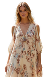 Open Shoulder Sundress Coverup in Watercolor Garden Print ivory