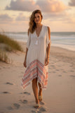 Open Shoulder Sundress Coverup in Woven Blush Stripe Jacquard Fabric 2