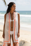 Orange Vest Embroidery White Coverup