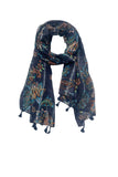 Orange and Teal Dark Blue Multil Print Scarf Wrap with Sequins