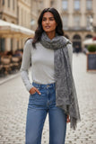 Orchid Scrol Grey =-Charcoal l Extra Fine Wool Printed Scarf Wrap 2