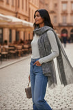 Orchid Scrol Grey =-Charcoal l Extra Fine Wool Printed Scarf Wrap