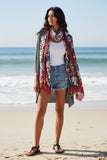 Oversized Scarf Wrap in Glass Flower Red Border Print