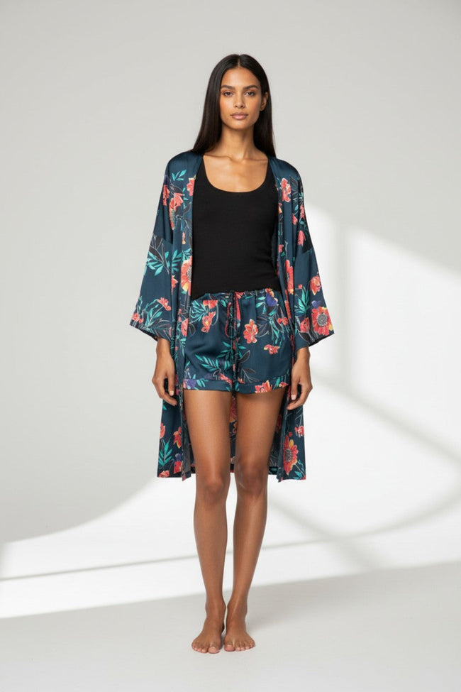 P23 Navy Blue_Florals_Short_Robe_Bed_to_Brunch_Coverup_Robe_Resort-wear_Pink_Floral_Print_