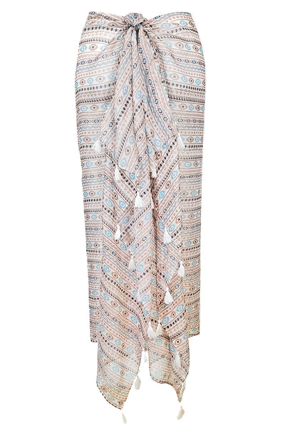 Through the Dunes Tan-Brown Print Sarong Wrap Scarf