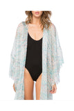 Bell Kimono Sleeve Print Kimono in Silk Geo Squared Print