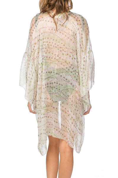 Belle Sleeve Open Kiimono Coverup in silk subtle print with a little shine. Sheer and See Thru as shown