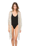 Bell Kimono Sleeve Print Kimono in Silk Geo Squared Print