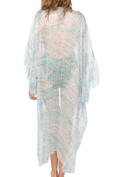 Bell Kimono Sleeve Print Kimono in Silk Geo Squared Print