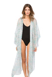 Bell Kimono Sleeve Print Kimono in Silk Geo Squared Print
