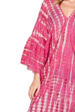 P2PBKLCL17_Pink P2PBLKCL17-Pink-Tie Dye Ripple |  Bell Kaftan Cotton Lurex Coverup Sundress 1