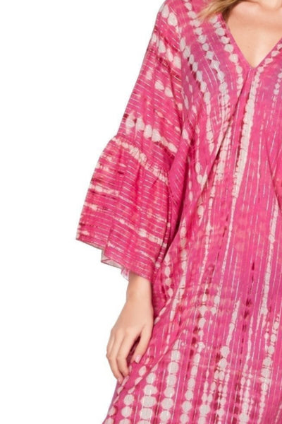 P2PBKLCL17_Pink P2PBLKCL17-Pink-Tie Dye Ripple |  Bell Kaftan Cotton Lurex Coverup Sundress 1