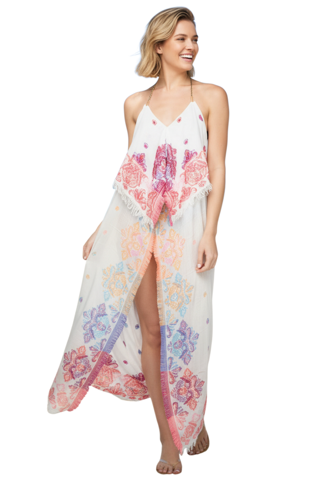 P2PCSDP74 Coastal Summer Dress in Whole Lotta Love Jacquard Fabric white