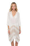 Sandy Bliss Hand Loomed Fabric Fringe Beach Kaftan Coverup