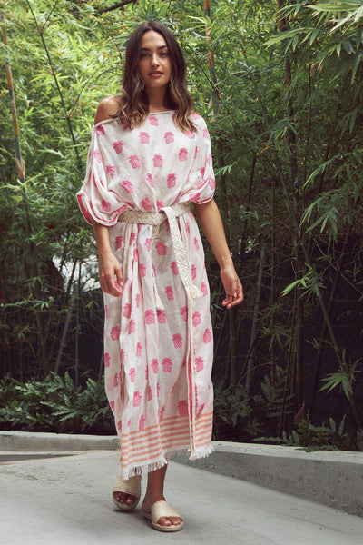 Farrah Kaftan Maxi Coverup Sundress in Tropic Pineapple Woven Fabric