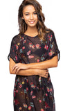 Farrah Kaftan Coverup Maxi Dress in Black Night Flowers Sheer Print